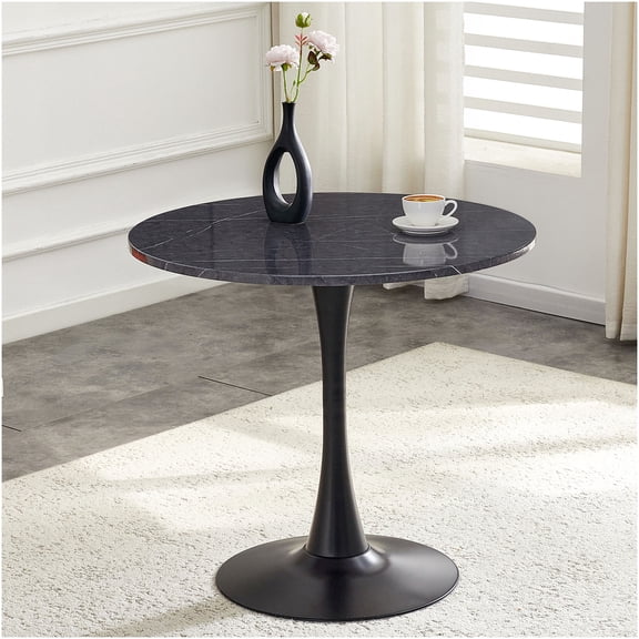 COSMOS 31.5" Round Tulip Dining Table with Faux Marble Top & Metal Pedestal Base for Kitchen, Breakfast Nook, Small Space