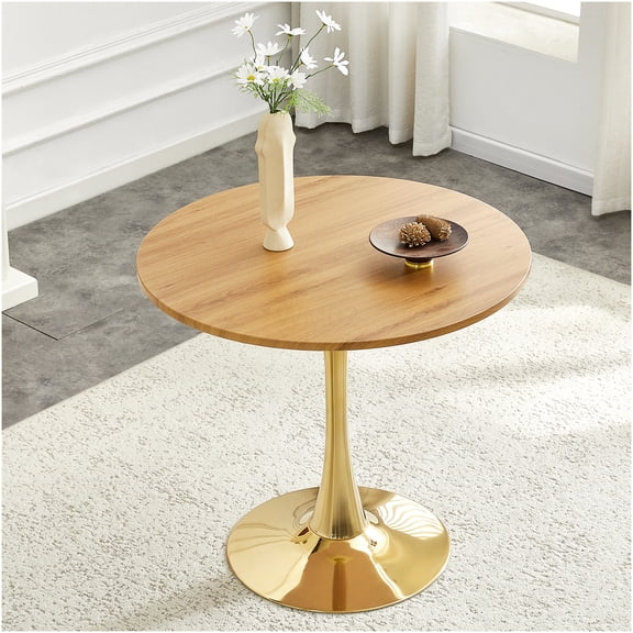 COSMOS 31.5" Round Tulip Dining Table with Metal Pedestal Base, Modern Faux Wood Top for Kitchen, Breakfast Nook, Small Space, Apartment