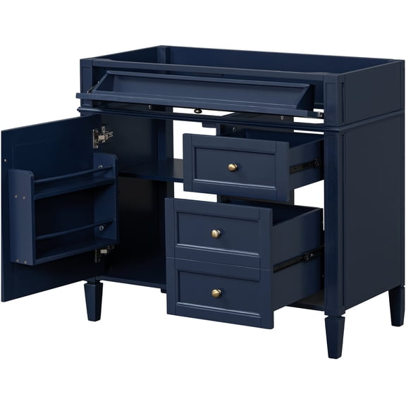 COSMOS 36 Inch Blue Bathroom Vanity Base Only, Modern Solid Wood Cabinet with 2 Drawers and Tip-Out Tray, Freestanding Sink Not Included