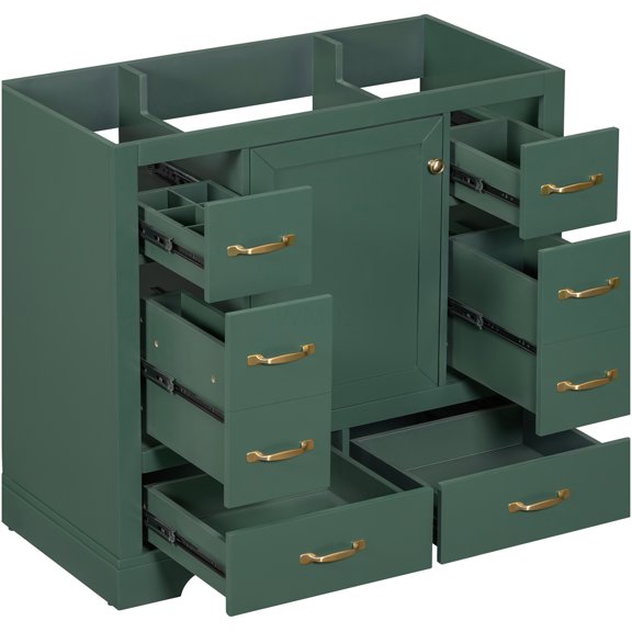 COSMOS 36 Inch Green Modern Bathroom Vanity Base Only with 6 Drawers, Adjustable Shelf & Customizable Organizer for Undermount or Drop-In Sink
