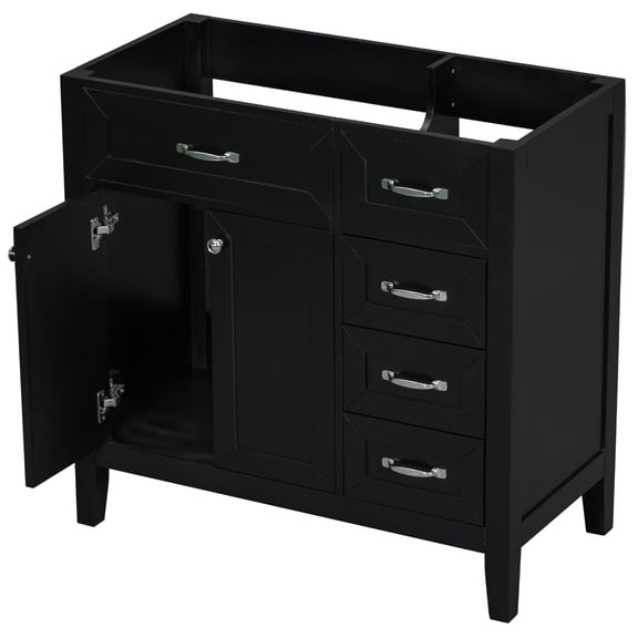 COSMOS 36" Modern Freestanding Bathroom Vanity Base Only in Black with 3 Drawers and 2 Doors