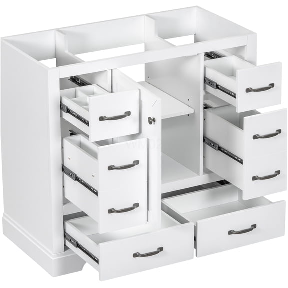 COSMOS 36" White Freestanding Bathroom Vanity Base Only with 6 Drawers, Modern Storage Cabinet with Adjustable Shelf, Multi-Functional Divider