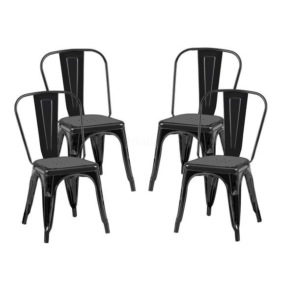 COSMOS 4 Pack Matte Black Stackable Metal Dining Chairs, 18" Seat Height, Modern Industrial Design for Indoor Outdoor Kitchen Restaurant Bar