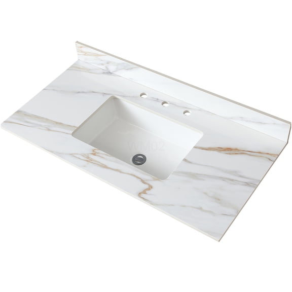COSMOS 43" Carrara White Sintered Stone Vanity Top with Undermount Sink & Backsplash