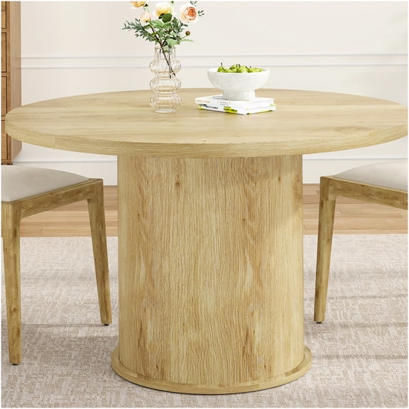 COSMOS 43 Inch Round Dining Table for Small Spaces, Natural Wood Top and Metal Pedestal Base, Modern Kitchen Table Easy to Assemble for Apartment Dining