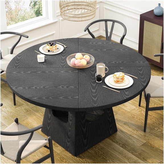 COSMOS 47" Round Dining Table with Storage Shelf, Farmhouse Kitchen Table for 4-6, Black Finish, MDF Top & Metal Base, Easy Assembly