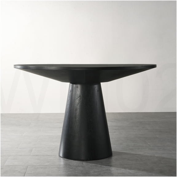 COSMOS 48 Inch Round Pedestal Dining Table for 4, Modern Solid Wood Base with Oak Veneer Top, Ebony Finish