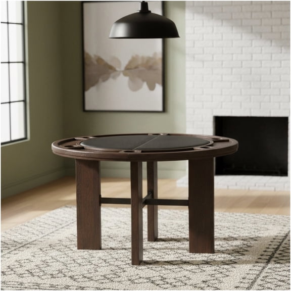 COSMOS 48" Round 2-in-1 Game Table with Felt Backing & Drink Holders, Converts to Dining Table, Walnut Finish