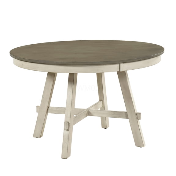 COSMOS 48" Round Farmhouse Dining Table for 4, Antique White & Gray Wash Two-Tone Finish, Solid Wood Legs, Modern Rustic Kitchen Table