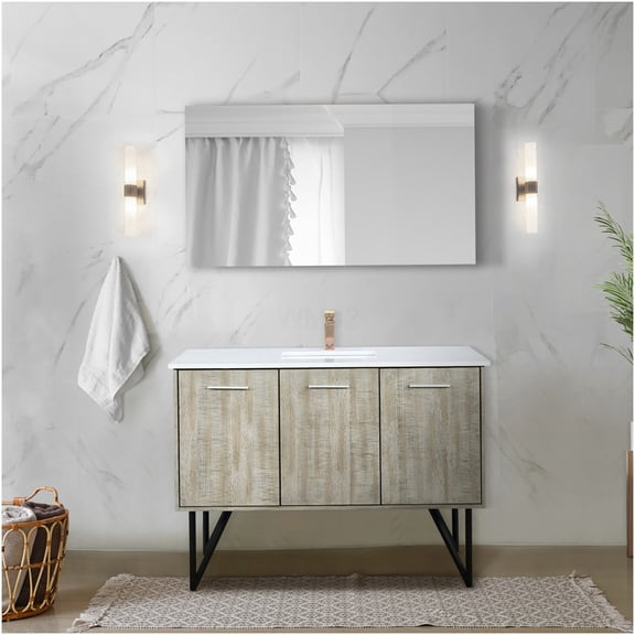 COSMOS 48" Rustic Acacia Wood Bathroom Vanity Set with White Quartz Countertop & Rose Gold Faucet