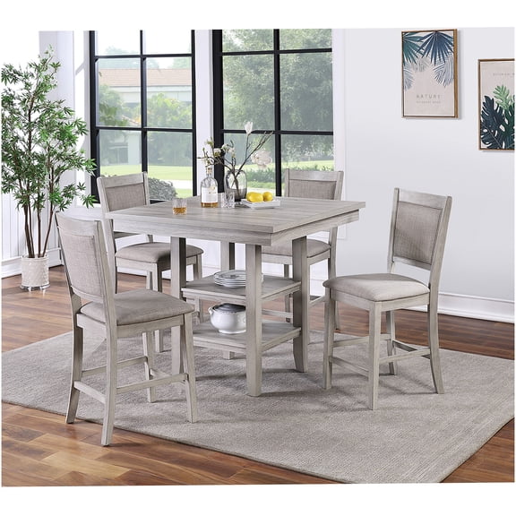 COSMOS 5-Piece Counter Height Dining Table Set with 4 Chairs, Square Kitchen Table in Rustic Gray Finish for Small Space, Farmhouse Modern Dining Room Furniture