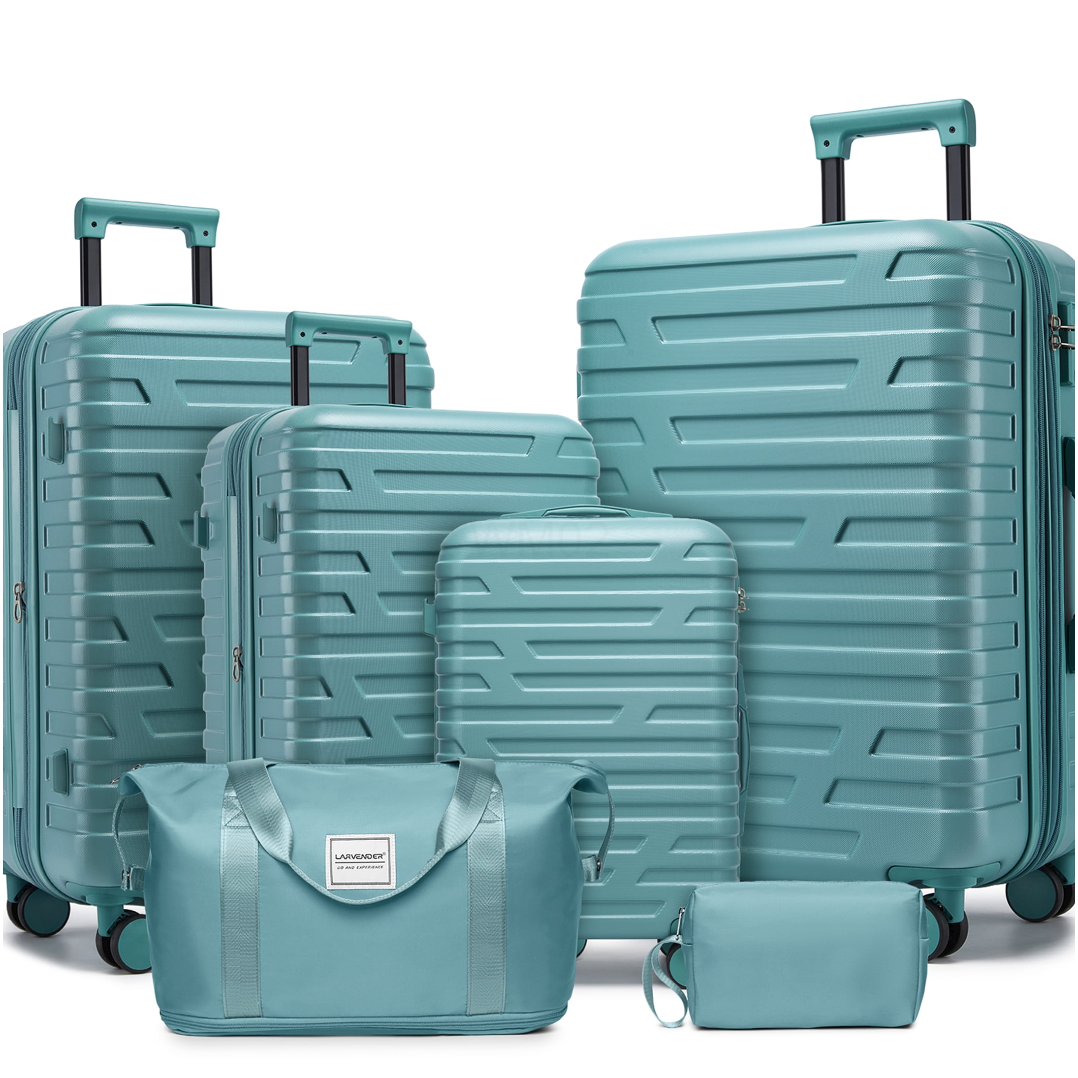 COSMOS 6-Piece Expandable Hardshell Luggage Set in Aqua Blue, ABS Carry On &; Checked Suitcases with Spinner Wheels and Duffel