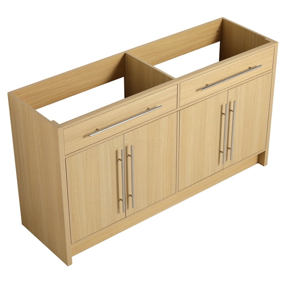 COSMOS 60 Inch Oak Freestanding Bathroom Vanity with 4 Soft-Close Doors, Ample Storage Cabinet, Modern Farmhouse Style, Easy Assembly Design