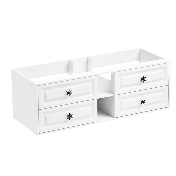 COSMOS 60 Inch White Wall Mounted Bathroom Vanity Cabinet for Double Sinks, Freestanding Storage Base with Drawers and Shelves