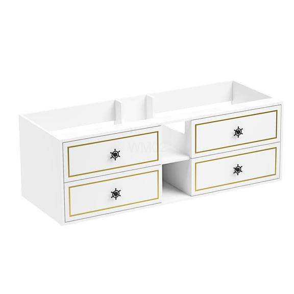 COSMOS 60 Inch White Wall Mounted Double Sink Vanity Cabinet Only, Modern Bathroom Storage with Soft-Close Drawers