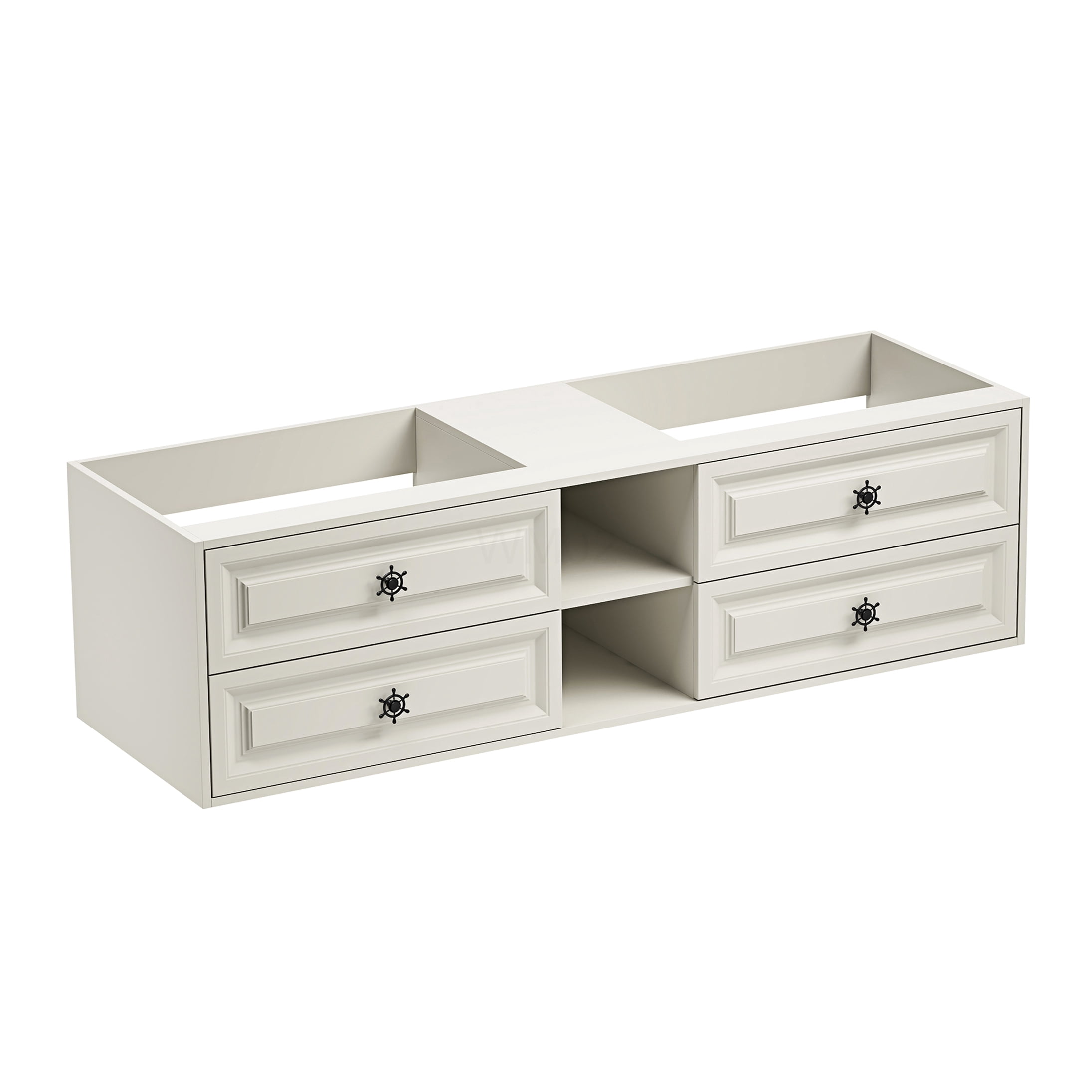 COSMOS 72" Double Sink Wall Mounted Bathroom Vanity Cabinet in Khaki, Freestanding Floating Storage Base with Drawers and Open Shelves