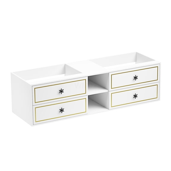 COSMOS 72 Inch White Wall Mount Bathroom Vanity Cabinet for Double Sink, Base Only with Drawers and Open Shelves