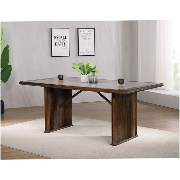 COSMOS 72" Reeded Base Brown Dining Table for 6 with Scratch-Resistant Stone Top