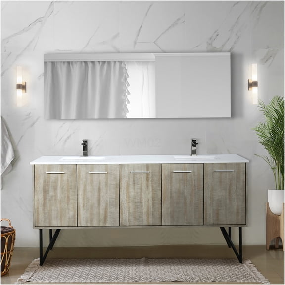 COSMOS 72" Rustic Acacia Double Sink Bathroom Vanity with Marble Top & Soft Close Doors
