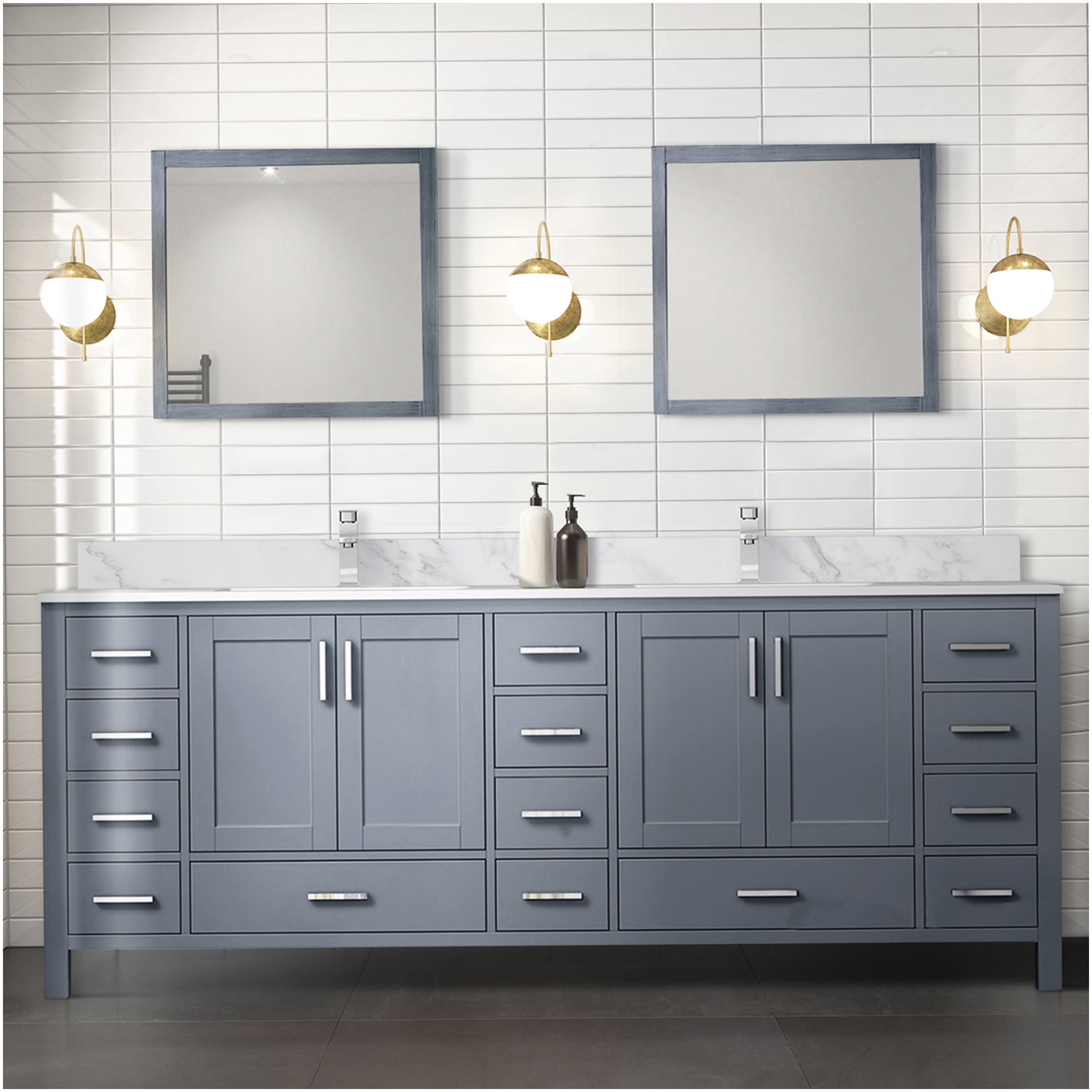 COSMOS 84 Inch Dark Grey Double Sink Bathroom Vanity with Mirrors and ...