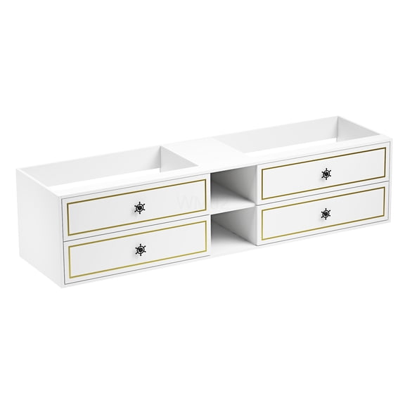 COSMOS 84 Inch White Wall Mounted Bathroom Vanity Cabinet for Double Sinks, Storage Base Only with Soft Close Drawers