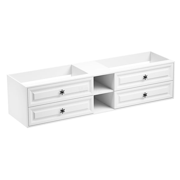 COSMOS 84 Inch White Wall Mounted Bathroom Vanity Cabinet for Double Sinks, Storage Drawers and Shelves, Space Saving Design