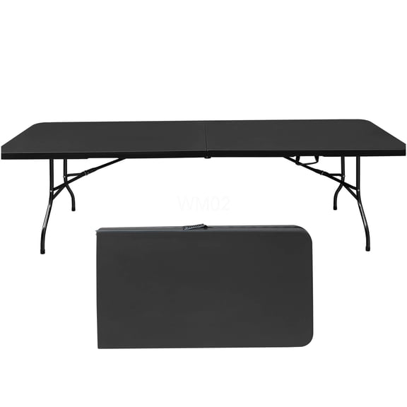 COSMOS 8ft Heavy Duty Folding Table, Portable Plastic Camping Picnic Party Table with High Load Capacity, Black