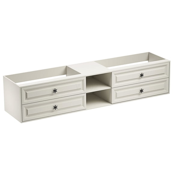 COSMOS 96 Inch Khaki Wall Mounted Double Sink Vanity Cabinet Only with Soft Close Drawers
