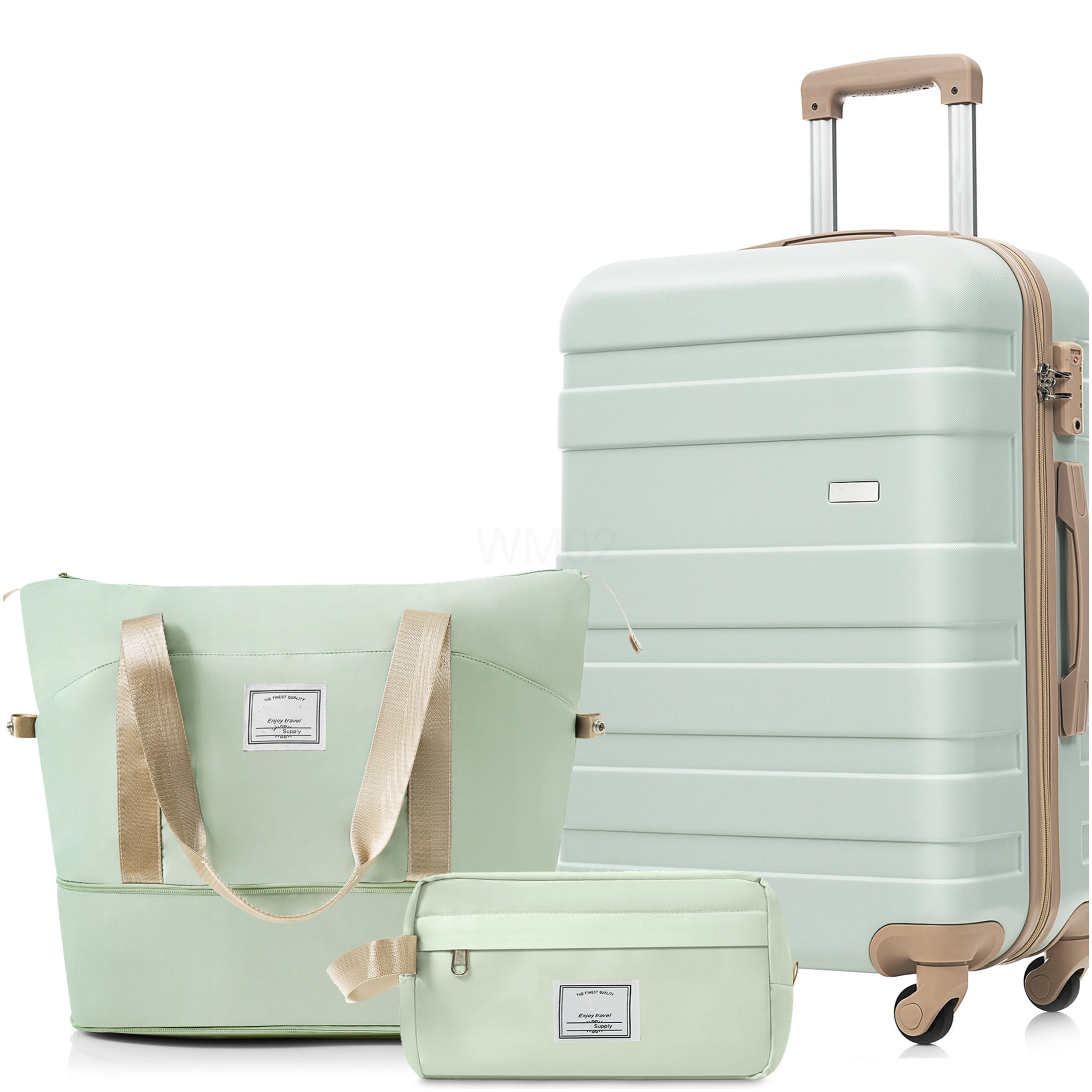 COSMOS ABS 24in Checked Luggage 3-Piece Set with TSA Lock, Spinner Wheels, Duffel &; Toiletry Bag, Green