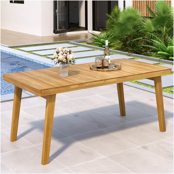 COSMOS Acacia Wood Outdoor Dining Table with Slatted Top for Patio, Weather-Resistant Garden Table for 6-8 Persons, Natural Finish