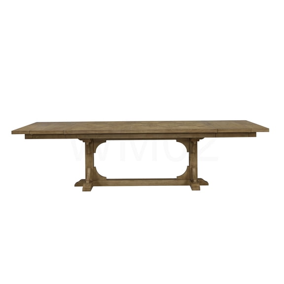 COSMOS Almond Trestle Dining Table with Extendable Leaves - Solid Wood & MDF Construction