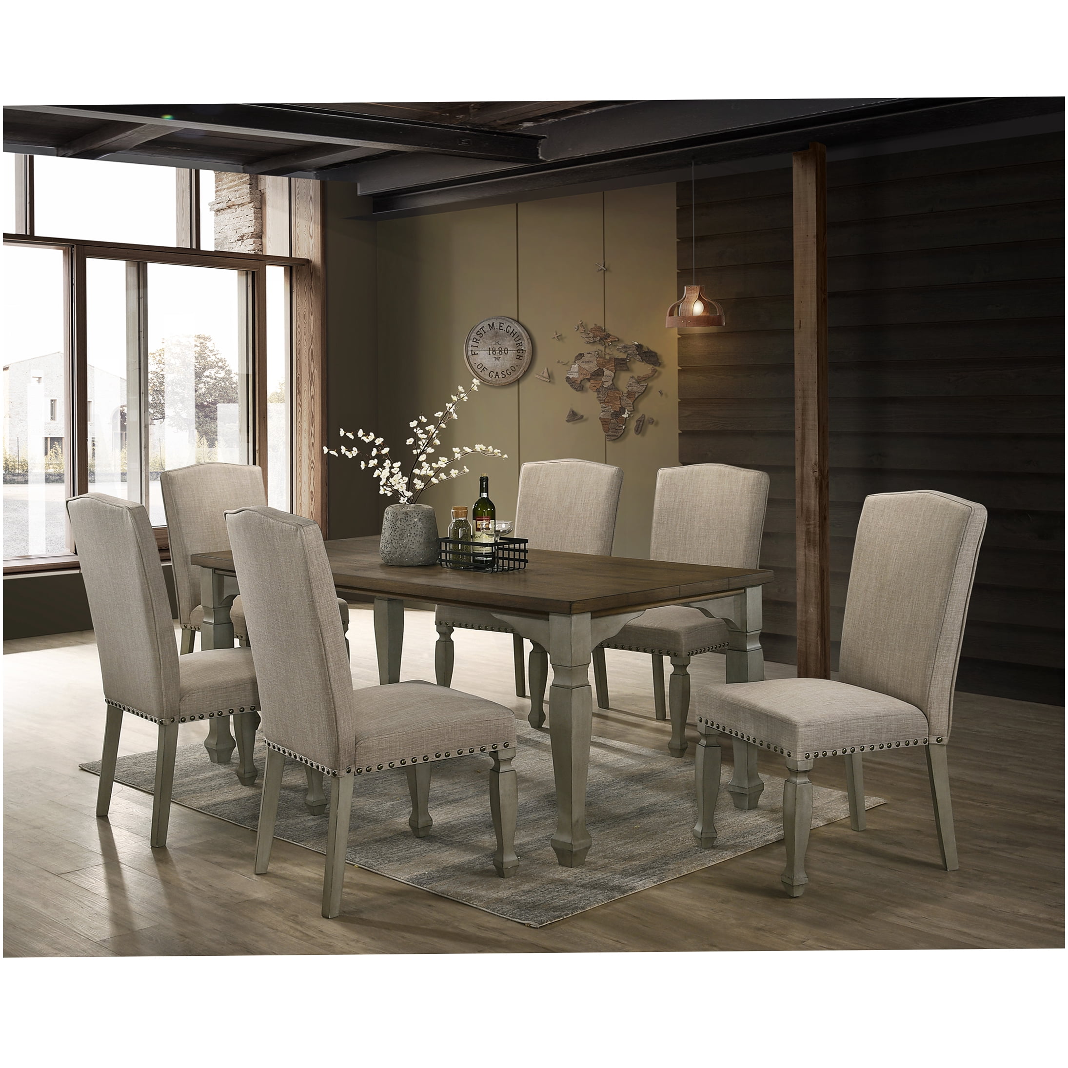 COSMOS Antique Gray and Dark Oak 6-Piece Farmhouse Dining Set ...