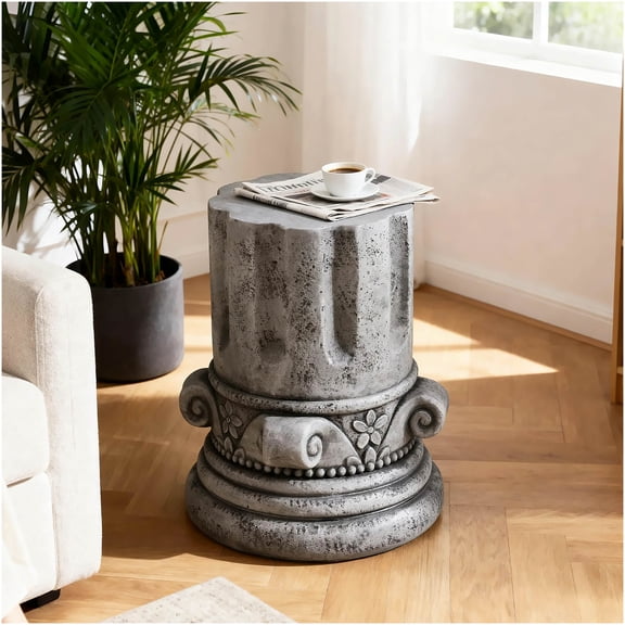 COSMOS Antique Grey MGO Drum End Table, Modern Outdoor Side Table for Patio Garden, Indoor Accent Stool