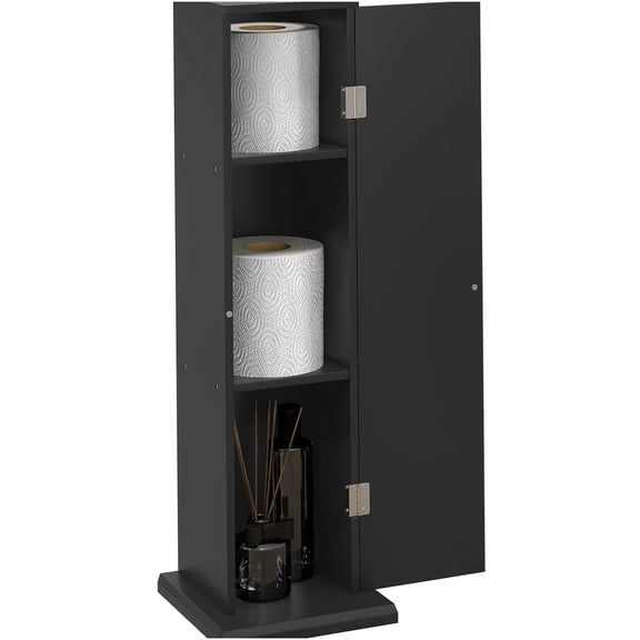 COSMOS Black Bathroom Corner Cabinet with Shelves, Floor Standing Storage Organizer for Toilet Paper and Bath Essentials