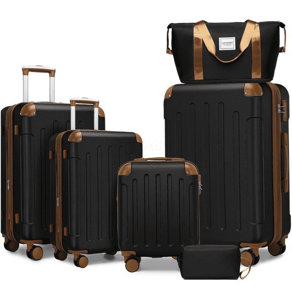 COSMOS Black Expandable Hardside Luggage Set with Spinner Wheels, 6-Pc Includes TSA Lock &; Duffel Bag