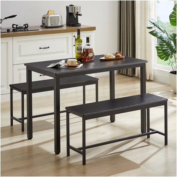COSMOS Black Industrial Kitchen Table Set with 2 Benches, 4-Person Counter Height Dining Table for Small Space, Breakfast Nook, Apartment, Durable Particle Board and Metal Frame