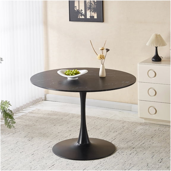 COSMOS Black Marble Round Pedestal Dining Table for 4-6, Mid-Century Tulip Table with Sturdy Metal Base, Easy Assembly for Dining Room, Kitchen, Breakfast Nook