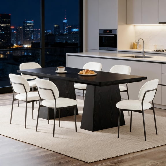 COSMOS Black Modern Dining Table for 6, Rustic Farmhouse Kitchen Table with Tapered Legs, Sturdy Multipurpose Desk for Home Office