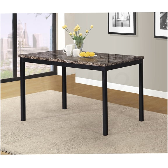 COSMOS Black Modern Square Dining Table with Faux Marble Top and Metal Frame