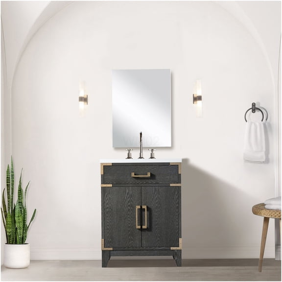 COSMOS Black Oak 24 inch Bathroom Vanity Set with Acrylic Countertop, Mirror and Chrome Faucet
