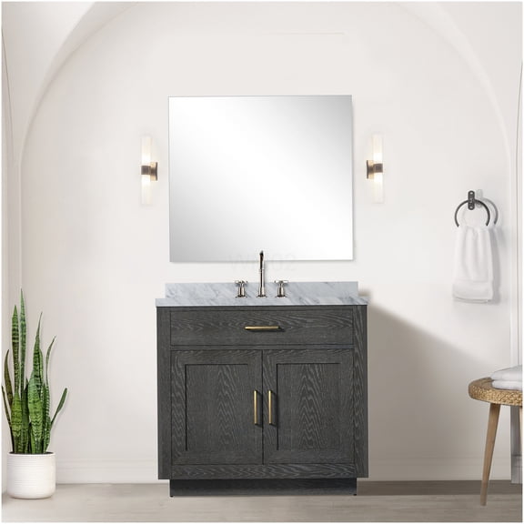 COSMOS Black Oak 36 Inch Single Sink Bathroom Vanity with Soft Close Doors, Freestanding Storage Cabinet