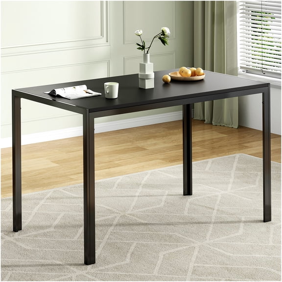 COSMOS Black Rectangular Dining Table for 4-6 People, Modern Kitchen Table with Metal Legs and Wooden Top