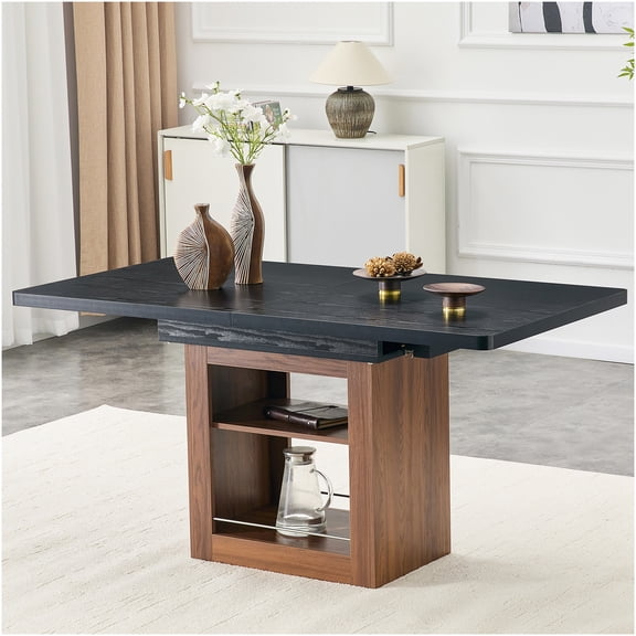 COSMOS Black Walnut Expandable Dining Table with Storage | Extendable to 71 Inch | Modern Kitchen Table for 4-8 People