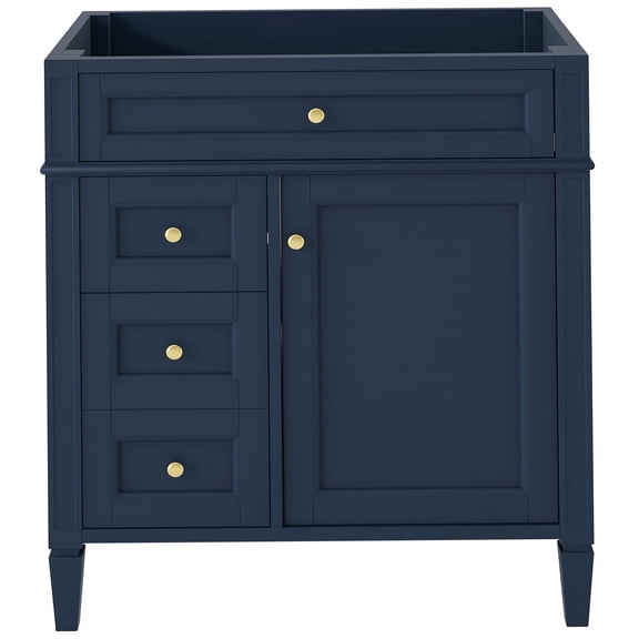 COSMOS Blue 30 Inch Modern Bathroom Vanity with 2 Drawers and Tip-Out Tray, Solid Wood Storage Cabinet Without Sink Top