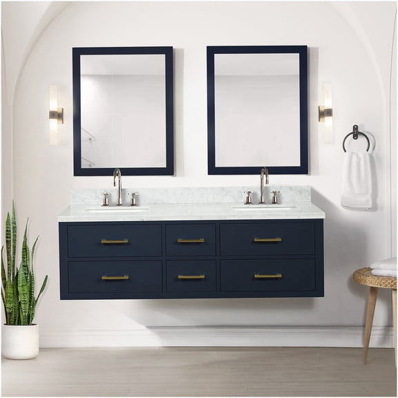 COSMOS Blue 60 Inch Double Sink Vanity with Soft Close Drawers and Storage Cabinet