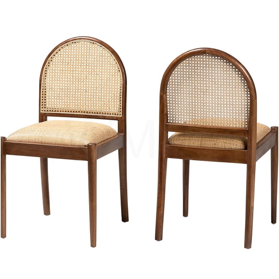 COSMOS Bohemian Style Acacia Wood Dining Chair with Rattan Weaving and Cushioned Seat