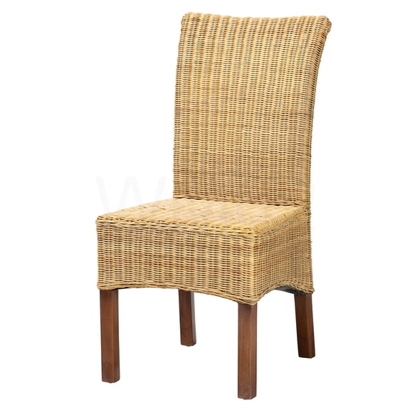 COSMOS Bohemian Style Dining Chair, Solid Mahogany Wood Frame with Handwoven Natural Rattan Back, Fully Assembled Brown Accent Chair for Kitchen or Dining Room