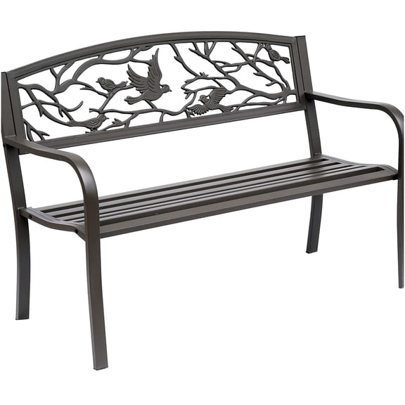 COSMOS Brown 50 Inch Cast Iron Garden Bench with Animal Print, Sturdy Outdoor Patio Bench for Lawn, Porch, Yard Decor