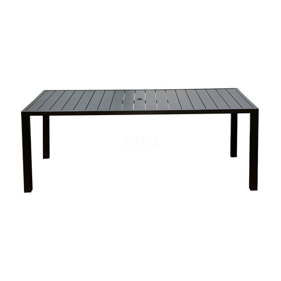 COSMOS Brown 8-Person Square Metal Outdoor Dining Table with Umbrella Hole, Slatted Patio Table for Garden, Deck, Lawn and Backyard