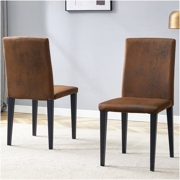COSMOS Brown Fabric Dining Chairs Set of 2, Modern Tech Fabric Upholstered Side Chairs with Metal Legs for Kitchen Dining Room